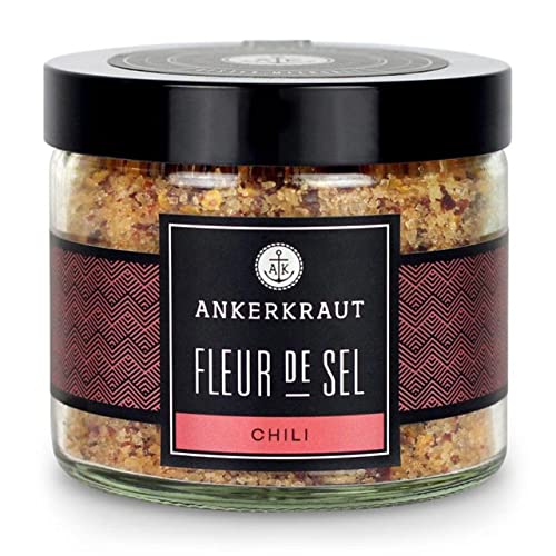 Ankerkraut Fleur de Sel mit Chili, 150g im Tiegel, Premium-Salz mit Spitzen-Qualität, Geschrotete Chili Leichte Schärfe für Fleisch Gemüse BBQ von Ankerkraut