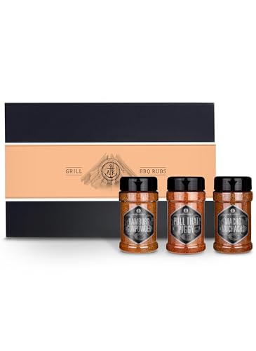 Ankerkraut Gavesæt BBQ Rubs med Hamburg Gunpowder, Pull that Piggy, Macho Muchacho, som gave til venner og familie, til BBQ og grillaftener, krydderi i højkvalitets deluxe-æske med banderole Ankerkraut Gavesæt BBQ Rubs med Hamburg Gunpowder, Pull that Piggy, Macho Muchacho, som gave til venner og familie, til BBQ og grillaftener, krydderi i højkvalitets deluxe-æske med banderole von Ankerkraut