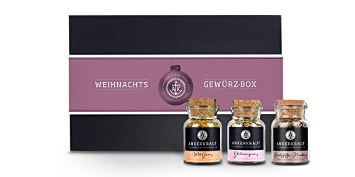 Ankerkraut Geschenk-Set Weihnachten Lila, mit Glühwein, Steakpfeffer Hamburg und Wok Gewürz im Korkenglas, leckere Gewürze zum Kochen und Trinken, hochwertige Deluxe-Box mit Banderole von Ankerkraut