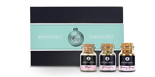 Ankerkraut Geschenk-Set Weihnachten Türkis, mit den Gewürzen Glühwein, Hamburger Bratapfel und Roh-Rohrzucker im Korkenglas, Süße Gewürze zum Trinken und Essen in hochwertiger Deluxe-Box mit Banderole von Ankerkraut