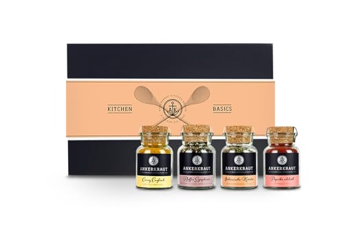 Ankerkraut Geschenk-Set 'Kitchen Basics', Grundausstattung für jede Küche, Basisgewürze, perfekt für Umzugs- und Einweihungsparties, mit 4 Korkengläsern Ankerkraut Geschenk-Set 'Kitchen Basics', Grundausstattung für jede Küche, Basisgewürze, perfekt für Umzugs- und Einweihungsparties, mit 4 Korkengläsern von Ankerkraut