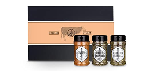 Ankerkraut Geschenk-Set Steaks grillen, mit Pfeffer Symphonie, Steakpfeffer Hamburg und Gewürzsalz, Gewürze mit Streufunktion, leckere Zutaten für BBQ am Grill, hochwertige Deluxe-Box mit Banderole von Ankerkraut