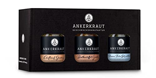 Ankerkraut Heftig-Deftig-Box, mit Auflauf Gewürz, Pommes mediterran, Bratkartoffel Gewürz, im Korkenglas von Ankerkraut