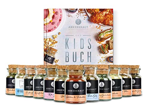 Ankerkraut Kids Kochbuch Set mit 12 Gewürzen, Kids Kochbuch mit Rezepten enthalten, leckere Gewürzgläser im Geschenk Set von Ankerkraut