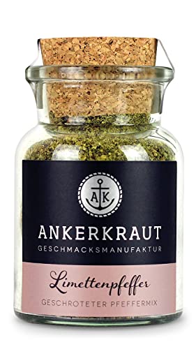 Ankerkraut Limetten Pfeffer, mit grobem schwarzem und grünem Pfeffer, 75g im Korkenglas von Ankerkraut