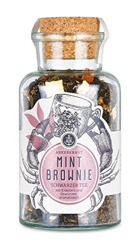 Ankerkraut Mint Brownie Schwarztee, schwarzer Tee zum Aufbrühen, loose Blätter, mit Pfefferminze und Kakao, 90 g im Korkenglas von Ankerkraut