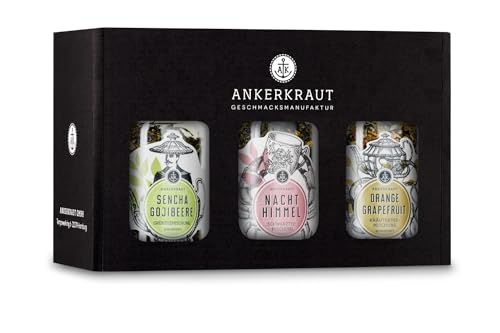 Ankerkraut Mix-Tee-Box 'Mit allen Wassern gebrüht', grüner Tee, schwarzer Tee und Orange-Grapefruit, 250 g Tee, Tea-Box zum Verschenken, Geschenk-Idee von Ankerkraut