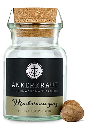 Ankerkraut Muskatnuss, ganz, Gewürz, ideal für die Muskatnuss-Reibe oder -Mühle, 6 Stück im Korkenglas von Ankerkraut