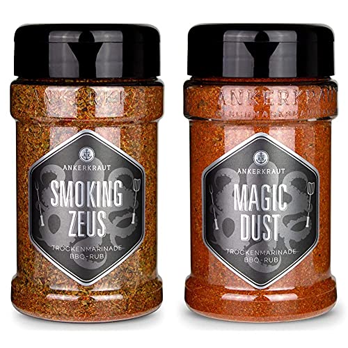 Ankerkraut Smoking Zeus BBQ Rub, 200g & Magic Dust, 230g im Streuer, BBQ-Rub Grillmarinade, Gewürzmischung zum Zubereiten von Fleisch von Ankerkraut