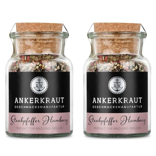 Ankerkraut Steakpfeffer Hamburg, Hausmischung, grober Steakhouse-Pfeffer, 80g im Korkenglas (Packung mit 2) von Ankerkraut