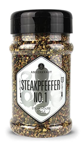 Ankerkraut Steakpfeffer No. 1, Pfeffer Mischung für Fleisch wie im Steak-House mit Chili, Finisher für BBQ aller Art, 180g im Streuer Ankerkraut Steakpfeffer No. 1, Pfeffer Mischung für Fleisch wie im Steak-House mit Chili, Finisher für BBQ aller Art, 180g im Streuer von Ankerkraut