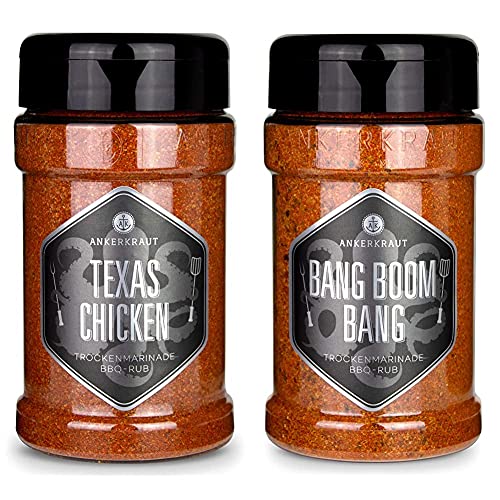 Ankerkraut Texas Chicken BBQ Rub, 230g & Bang Boom Bang, 210g im Streuer, Scharfer Spicy BBQ Rub, Gewürzzubereitung für Fleisch von Ankerkraut
