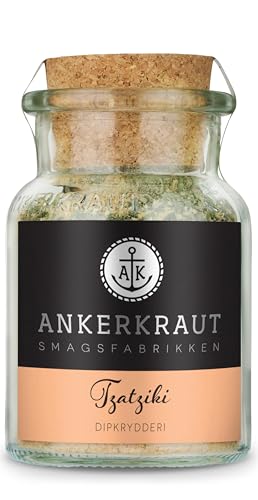 Ankerkraut Tzatziki, græsk dip-krydderiblanding til mezedes, kartoffelbåde, brød, gyros og souvlaki med hvidløg, peber og persille,100g i glas med korklåg Ankerkraut Tzatziki, græsk dip-krydderiblanding til mezedes, kartoffelbåde, brød, gyros og souvlaki med hvidløg, peber og persille,100g i glas med korklåg von Ankerkraut