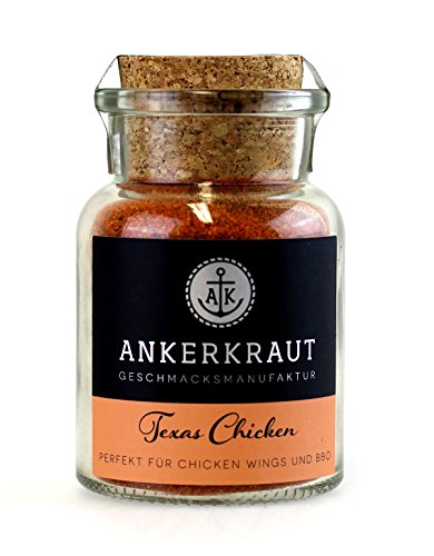 Ankerkraut Texas Chicken, würziger Geflügel BBQ Rub Gewürz, für Hähnchen, Chicken-Wings, Pulled Chicken, mit Salz, Pfeffer, Knoblauch und Zwiebel, 95 g im Korkenglas von Ankerkraut