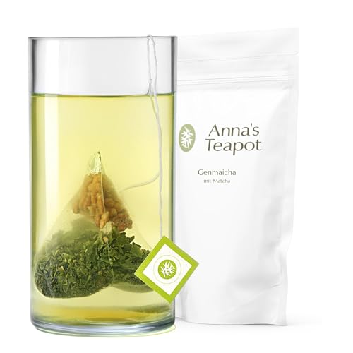 Anna's Teapot Bio Genmaicha Grüner Tee - Japanischer Grüntee in Teebeuteln mit geröstetem braunem Reis und Matcha - 20 Pyramidenbeutel in wiederverschließbarem Beutel von Anna's Teapot