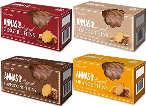 Annas Original Biscuit Selections - Orange Thins, Cappuccino Thins, Ingwer Thins & Mandel Thins Pepparkaka Biscuits von Anna's