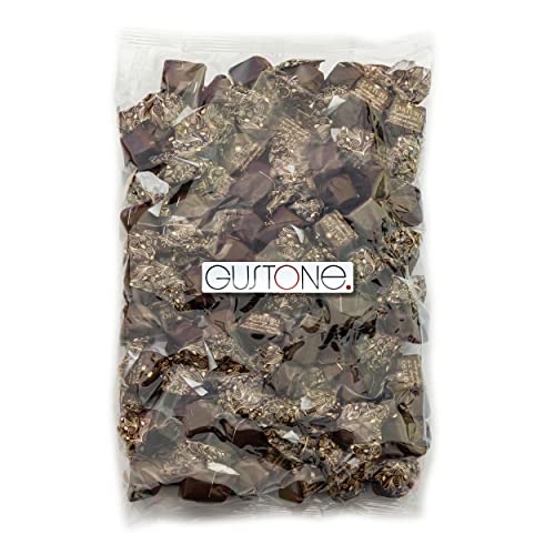 GUSTONE. Tartufo dolce fondente 70% e fave di cacao | Antica Torroneria Piemontese | Edle Trüffel Praline aus Italien | Zartbitter Schokolade und karamellisierte Kakaobohnen | 1 kg Großpackung von GUSTONE.