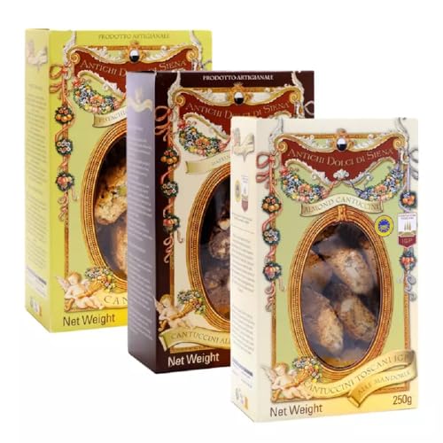 Tris Cantuccini Antichi Dolci di Siena: Toskanisch IGP, Pistazie, Haselnuss und Kakao 250 gr x 3 von Antichi Dolci di Siena