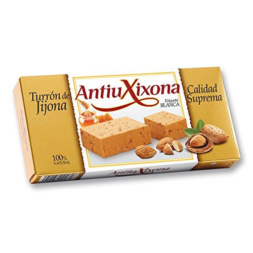 AntiuXixona - Turron de Jijona White Label Hartes Mandelnougat mit ganzen Mandeln - Höchste Qualität - 200gr (Kein Gluten) - Spanisch nougat / Spanisch turron von AntiuXixona