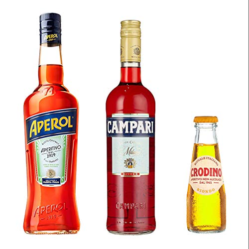 Aperitiv 3er Set - Aperol Aperitivo (1 x 0,7 l) + Campari Bitter (1 x 0,7 l) + Crodino alkoholfreier Aperol 8er Pack (8 x 9,8 cl) von Aperol