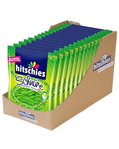 hitschies Schnüre Apfel - Fruchtig-leckere Fruchtgummi-Schnüre - Ideal zum Spielen und Naschen - Spaßig-süßes Kauvergnügen - Vegan - 15 x 125g von Apfel