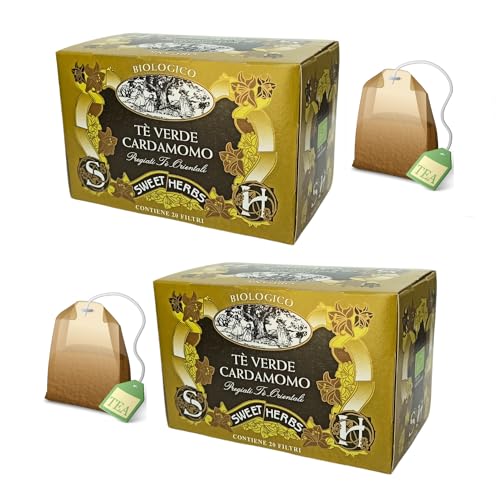 Sweet Herbs® | Bio-Grüntee und Kardamom | Verdauungsgewürzter orientalischer Grüntee – 2 x 20 Filter in einzelnen Beuteln (60 g) von Apicoltura Brezzo