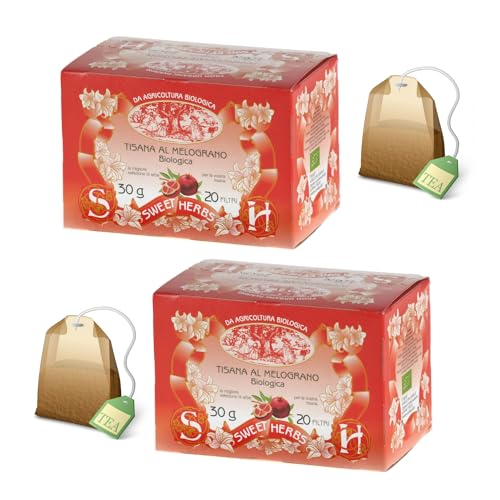 Sweet Herbs® | Granatapfel-Kräutertee | Bio-Antioxidans-Granatapfel- und Hagebuttenaufguss – 2 x 20 Filter in einzelnen Beuteln (60 g) von Apicoltura Brezzo