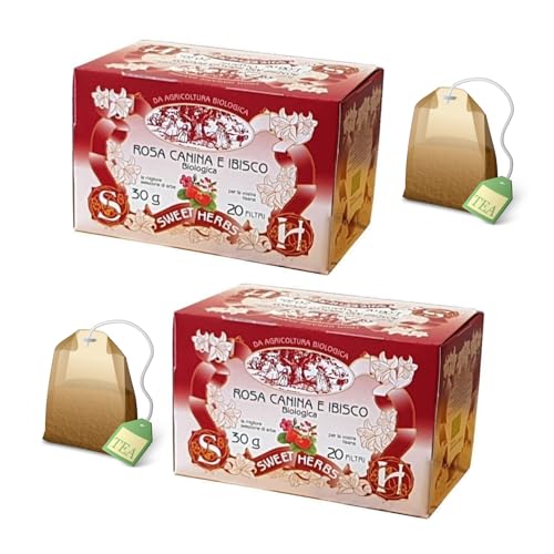 Sweet Herbs® | Hagebutten- und Hibiskus-Kräutertee | Bio-Kräutertee mit antioxidativer Wirkung – 2 x 20 Filter in einzelnen Beuteln (60 g) von Apicoltura Brezzo