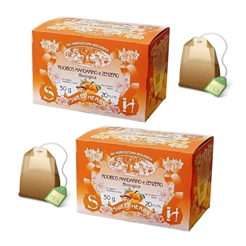 Sweet Herbs® | Rooibos-Mandarine-Ingwer-Kräutertee | Bio-Rooibos-, Obst- und Gewürzaufguss – 2 x 20 Filter in einzelnen Beuteln (60 g) von Apicoltura Brezzo