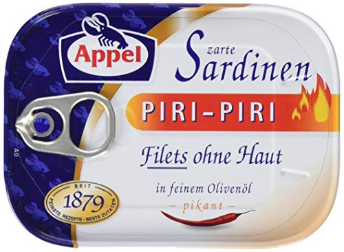 Appel Sardinenfilets - Zarte Ölsardinen Piri Piri – Pikant gewürzte Fischfilets in aromatischem Olivenöl, ohne Haut - 10 x 105 g von Appel