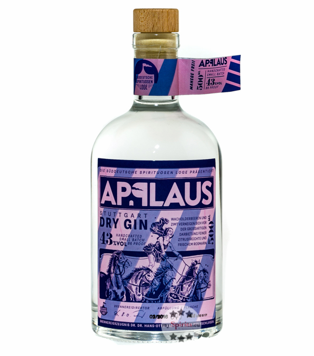 Applaus Gin (43 % vol., 0,5 Liter) von Applaus Stuttgart Dry Gin