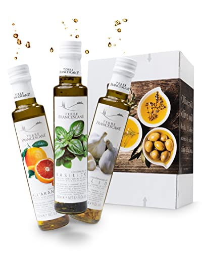 Apropos Geschenk - Extra Natives Olivenöl Dressing - 3er-Probier-Paket - Olivenöl von Terre Francescane verfeinert mit Orange, Knoblauch und Basilikum von AproposGeschenk