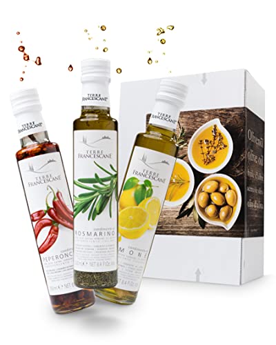 Apropos Geschenk - Extra Natives Olivenöl Dressing - 3er-Probier-Paket - Olivenöl von Terre Francescane verfeinert mit Zitrone, Rosmarin und Chili von AproposGeschenk