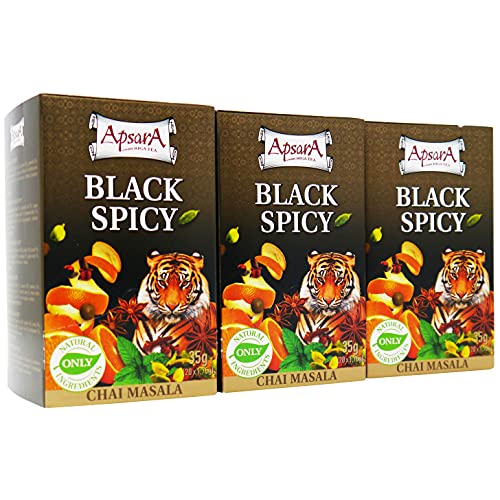Apsara Premium Black Spicy Tee, Krautertees 3 er Set (60 Teebeutel), Chai Masala Tea, Leicht würzige Schwarztee mit indischen Gewürzen in Beutel von Apsara