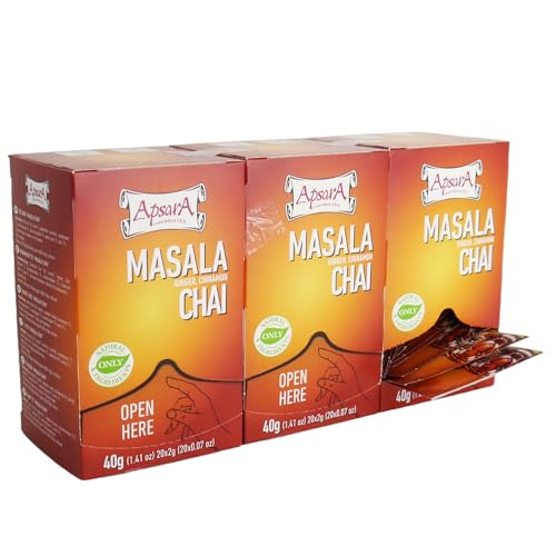 Apsara Premium Masala Chai Tee – 3er Set (60 Teebeutel) – Würziger Schwarztee mit Ingwer, Zimt & Kardamom – Indische Chai-Gewürzteemischung von Apsara