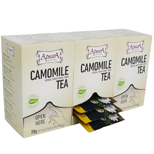 Apsara Premium Kamillentee – 3er Set (60 Teebeutel) – Kräutertee aus echten Kamillenblüten, aromatisch & beruhigend – Hochwertiger Tee aus nachhaltigem Anbau von Apsara