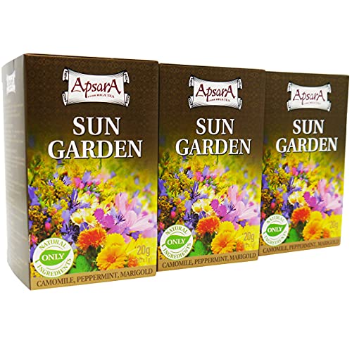 Apsara Premium Sun Garden Tee Mischung Set mit 60 Teebeutel, Kräutertees Set Beutel mit Pfefferminze Ringelblumen und Kamillenblüten, Anti Stress Tee von Apsara