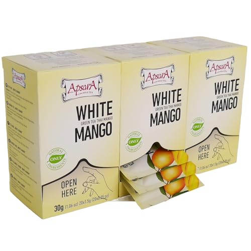 Apsara Premium White Mango Tea, 3 er Set (60 Teebeutel), Grüner Tee und Weißer Tee sehr duftig mit fruchtiger Note, Herrliche White Tea und Green Tea Kombination Beutel von Apsara