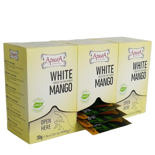 Apsara Premium White Mango Tea, 3 er Set (60 Teebeutel), Grüner Tee und Weißer Tee sehr duftig mit fruchtiger Note, Herrliche White Tea und Green Tea Kombination Beutel von Apsara