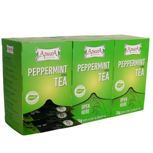 Apsara Premium Pfefferminztee – 3er Set (60 Teebeutel) – 100% reine Minze, erfrischender Kräutertee mit intensivem Menthol-Aroma – Wohltuend & belebend, heiß & kalt genießbar von Apsara