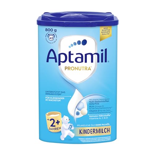 Aptamil Kindermilch 2+ 800g | 43 Portionen à 130ml | für Kleinkinder im Wachstum | mit Vitaminen A, C und D sowie ALA (Omega-3), Calcium, Eisen und Jod | ohne Palmöl | schmeckt warm & kalt von Aptamil