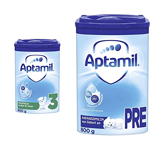 Aptamil Pronutra-ADVANCE 3, Folgemilch ab dem 10. Monat, Baby-Milchpulver (1 x 800 g) & Pronutra-ADVANCE PRE, Anfangsmilch von Geburt an, Baby-Milchpulver (1 x 800 g) von Aptamil