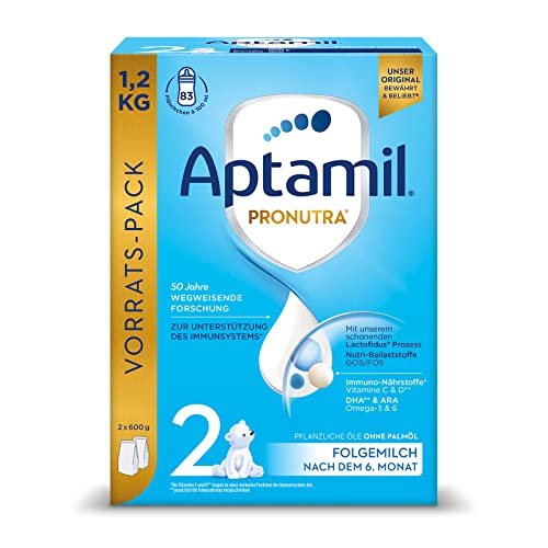 Aptamil Pronutra Folgenahrung 2, nach dem 6 Monat, ohne Palmöl, mit schonendem Lactofidus Prozess, Vorratspack 1,2kg von Aptamil