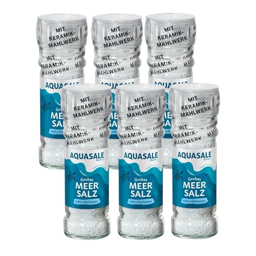 Aquasale Grobes Meersalz Salz-Mühle 6x100g naturbelassen | Meersalzkristalle in der Glasmühle mit Keramikmahlwerk Vorratsverpackung Großverpackung Aquasale Grobes Meersalz Salz-Mühle 6x100g naturbelassen | Meersalzkristalle in der Glasmühle mit Keramikmahlwerk Vorratsverpackung Großverpackung von Aquasale