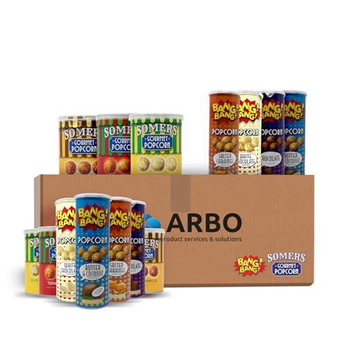 7x BangBang x Somers Popcorn Mix Paket - Vegan, Glutenfrei & ohne Konservierungsstoffe vers. Sorten - Unfassbar lecker, knackige & geschmacksintensive Popcorn in stilvoller Verpackung + ArBo-Living von ArBo-Living
