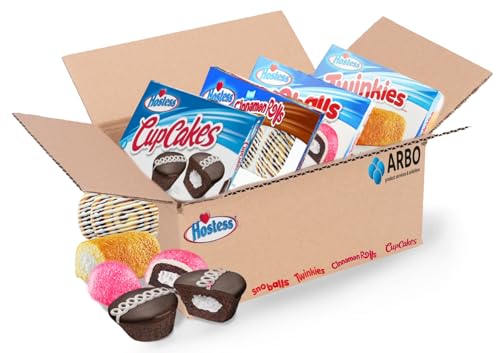 ArBo-Living Box - Hostess 4er Pack - Twinkies, SnoBalls, Cinnamon Rolls & Cup Cakes - vers. Variationen für die ganze Familie - Schokoladen Kuchen mit Füllung, Muffins, Zimtschnecken von ArBo-Living