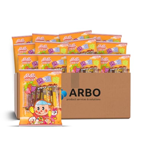 Jelly Straws Stripes 20er Pack (20x200g) Vorratspack Jin Jin Fruchtgummi für Kinder, Jelly-Sticks, Gelee Süßigkeiten, Kindersüßigkeiten, Fruchtige Sticks, Fruchtstangen + ArBo-Living Package & Sticker von ArBo-Living