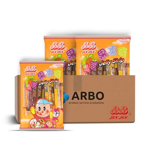 Jelly Straws Stripes 2er Pack (2x200g) Jin Jin Fruchtgummi für Kinder, Jelly-Sticks, Gelee Süßigkeiten, Kindersüßigkeiten, Fruchtige Sticks, Fruchtstangen + ArBo-Living Packing & Sticker von ArBo-Living