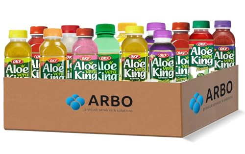 OKF Aloe Vera Probierpaket – 12x 500ml Mix aus exotischen Geschmacksrichtungen – Fettfrei, vegan & glutenfrei – Der gesunde Genuss aus Korea von ArBo-Living