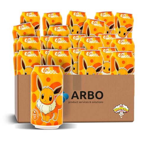 Pokemon Evoli QDOL Erfrischungsgetränk Pfirsich Peach Geschmack Soda mit Kohlensäure Drink 24x 355ml - ArBo-Living Quality von ArBo-Living